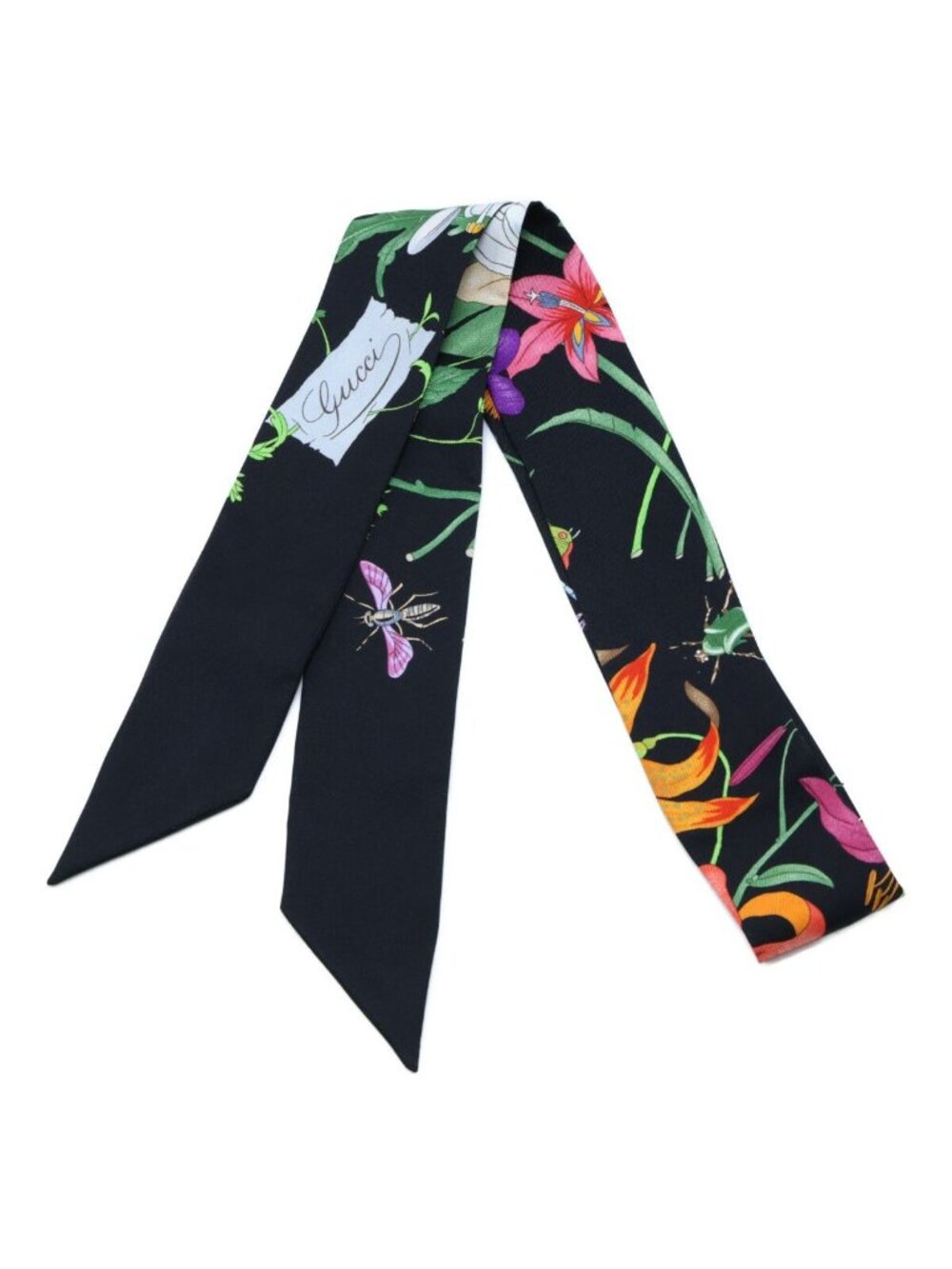 Gucci Flower Print Silk Twill Ribbon Scarf